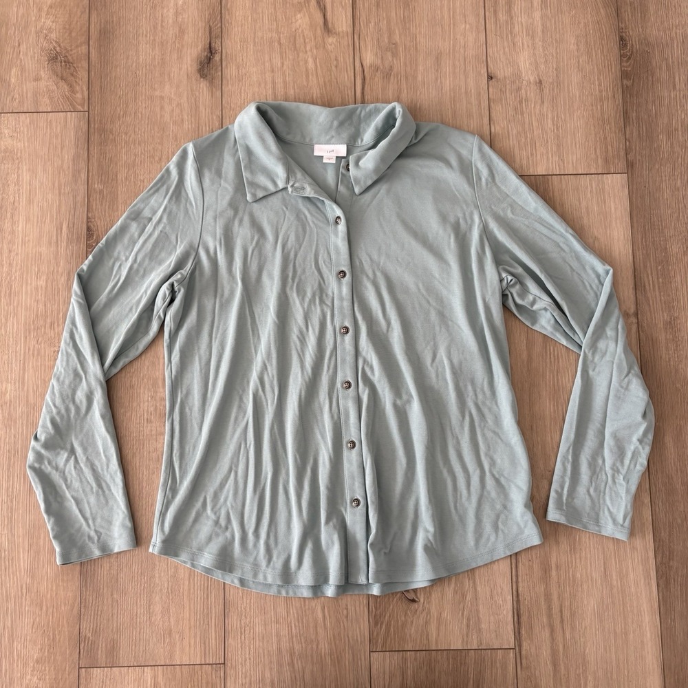 J.Jill Shirt Womens Medium Green‎ Blue Long Sleeve Button Up Soft Blend